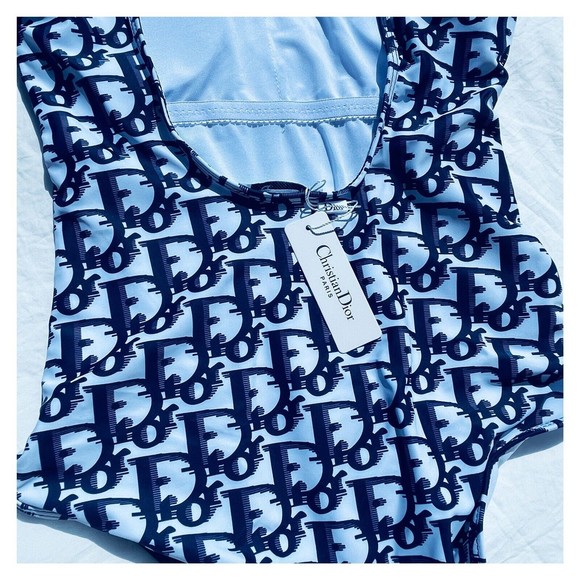 Christian Dior Navy White One Piece Swimsuit XLarge Logo New With Tags Classic - Picture 11 of 15